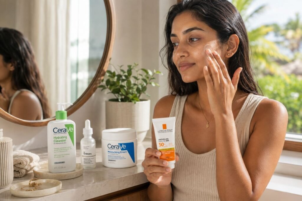 Morning skincare routine order from cleanser to sunscreen herstore.lk sri lanka