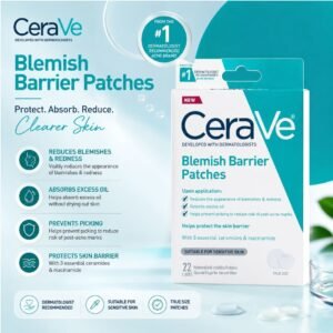 CeraVe Blemish Barrier Patches with features for reducing blemishes, absorbing excess oil, preventing picking and protecting the skin barrier
