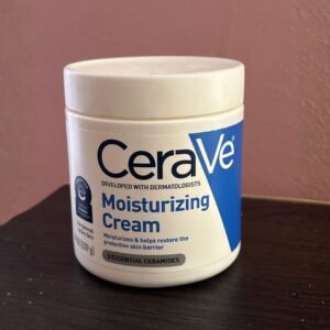 CeraVe Moisturizing Cream jar displayed on a surface, 3 essential ceramides moisturizer for restoring the protective skin barrier from HerStore.lk Sri Lanka