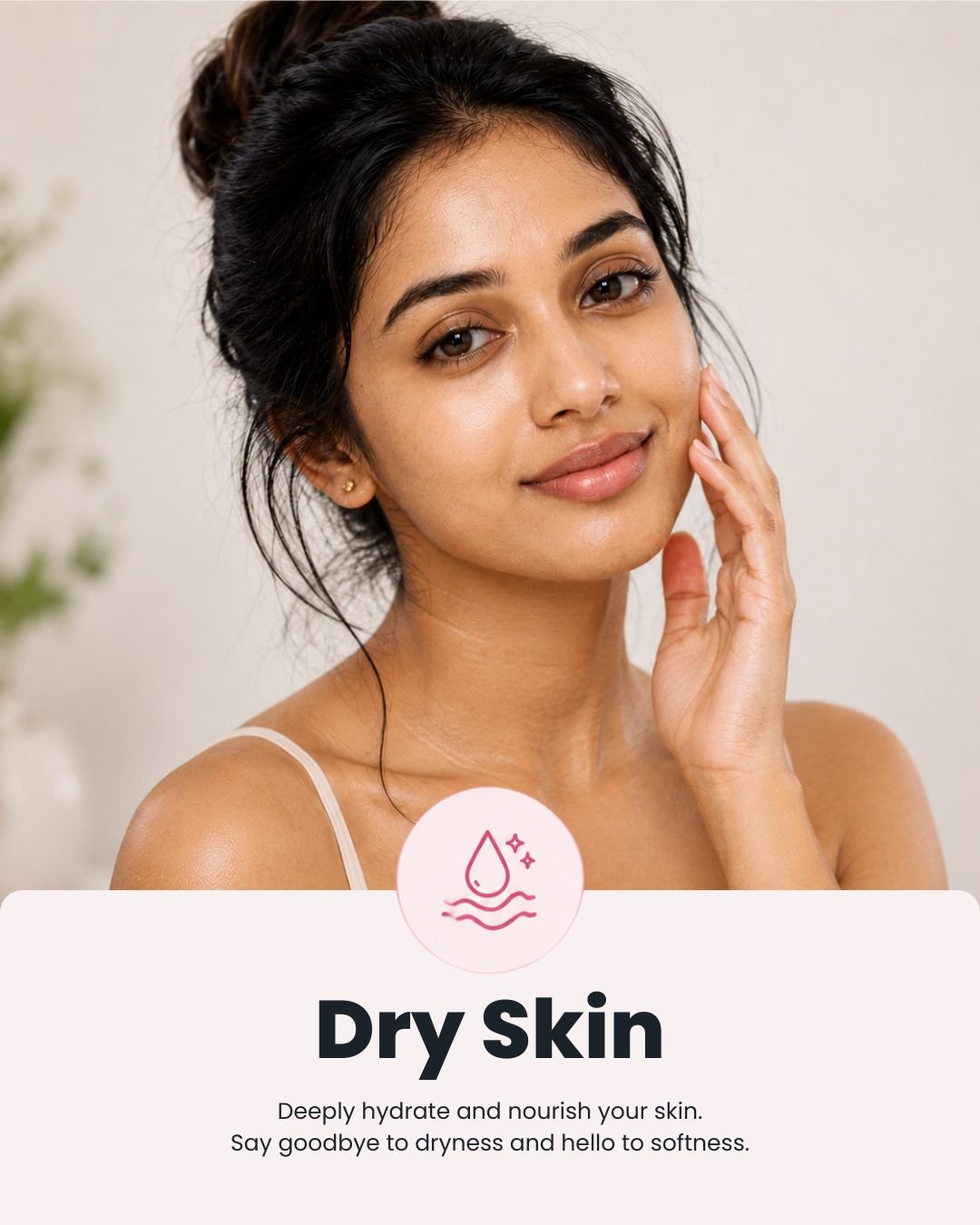 Woman representing dry skin with a skincare guide focused on hydration and restoring the skin barrier.